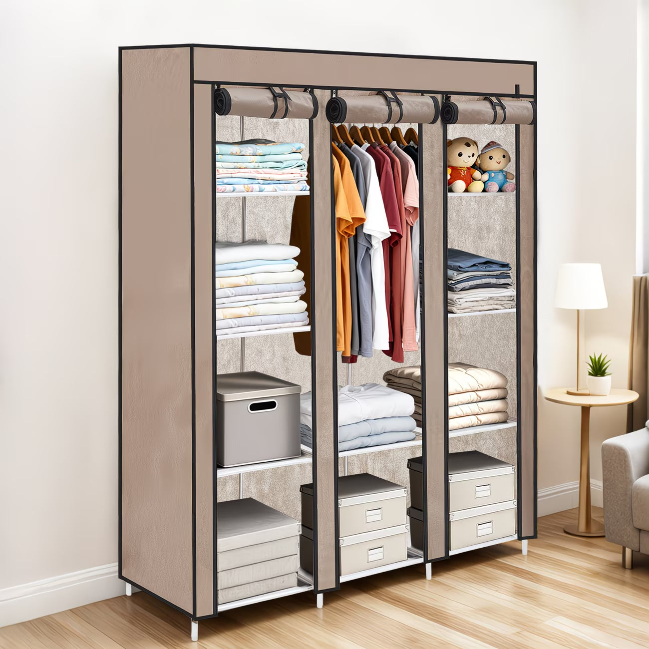 Bedroom Wardrobe Non-Woven Fabrics Portable Folding Dust-proof Closet Waterproof Storage Cabinet Home Furniture With Rack HWC