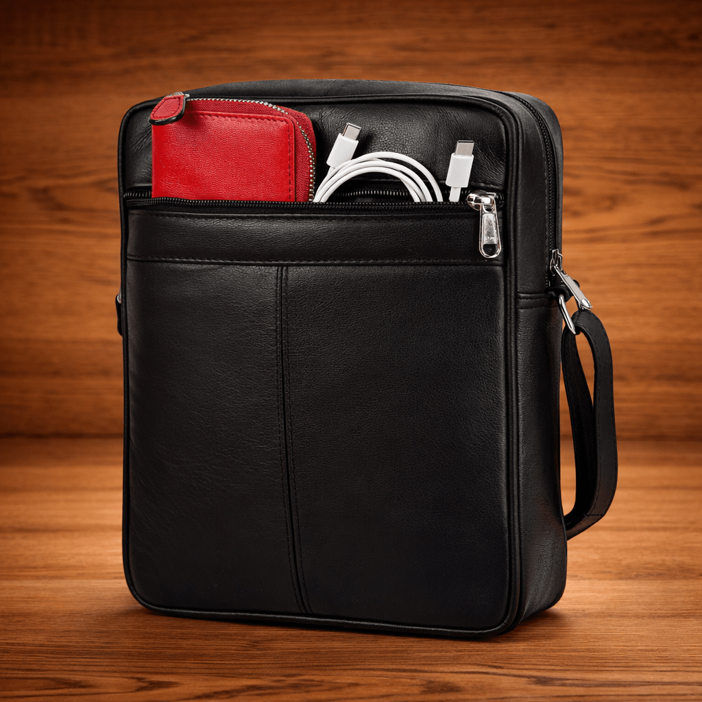 Genuine Leather Crossbody Bag for Men & Women – Small Travel Shoulder Messenger Bag with Multiple Zip Pockets, Adjustable Strap, Compact Everyday Man Bag