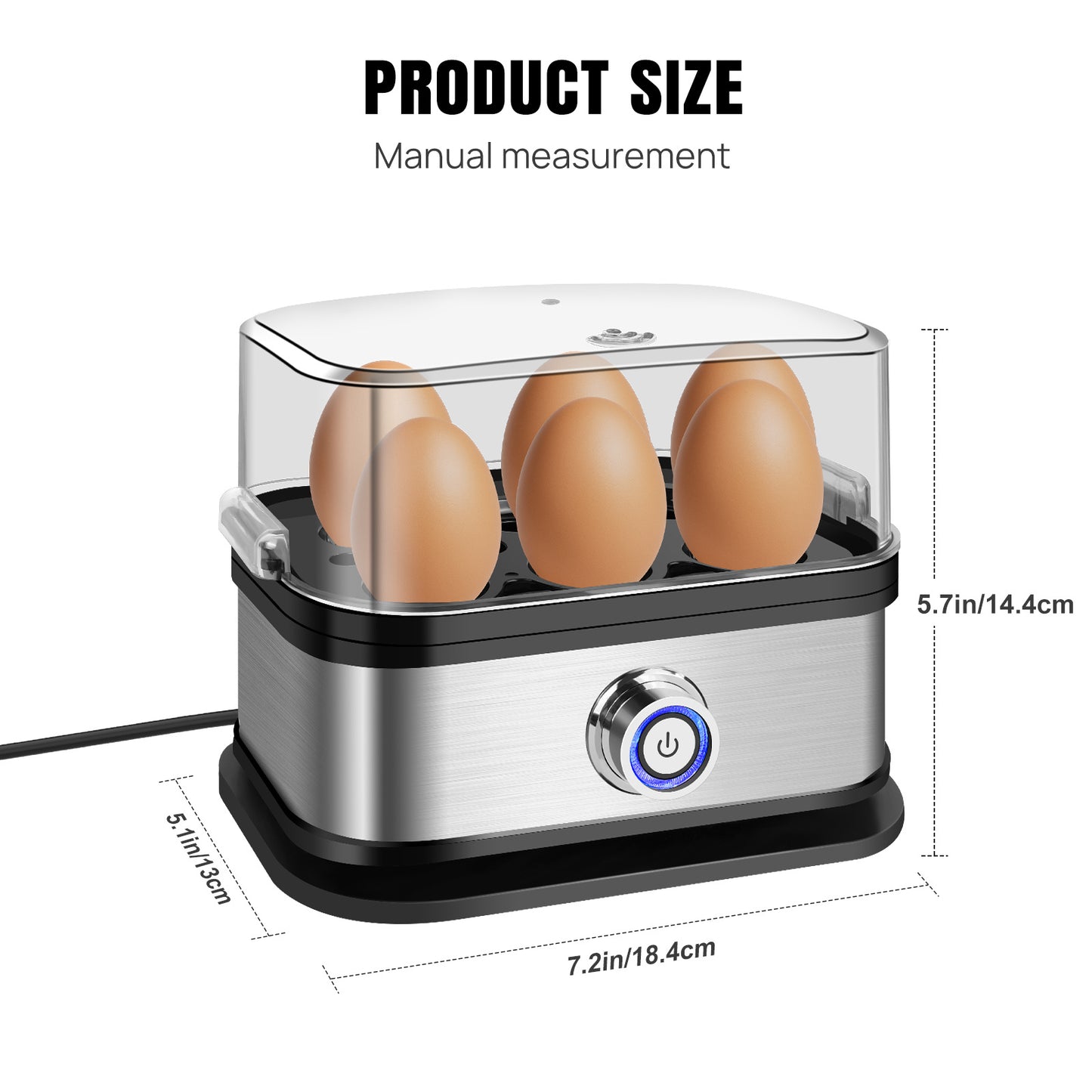 6-Egg Cooker Compact Electric Easy Egg Boiler Boiling Poaching Breakfast Maker 350W with Automatic Shut-Off Removable Tray with Water Cup&Cable Storage Slot Space Saving Egg Boiler
