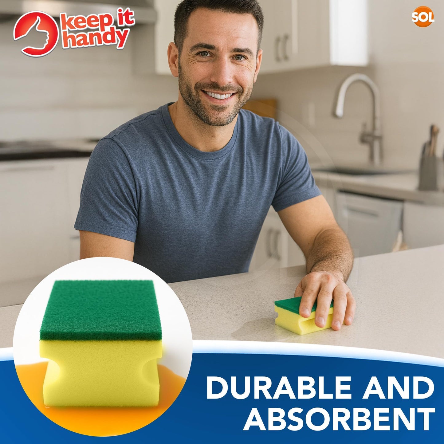 10 Pack Kitchen Scourers with Finger Grip | Heavy Duty Non-Scratch Sponges for Washing Up | Durable & Absorbent Dishwashing Sponges | Ergonomic Grip Cleaning Pads for Pots, Pans, Dishes & Household Surfaces