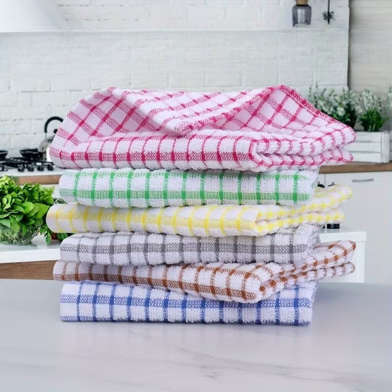 Divine Textiles-Mono Check Terry Tea Towels Kitchen Essential Cleaning Cloth Set Soft Fabric High Absorbency Ideal for Everyday Dish Drying Wiping Surfaces and Polishing Glassware Durable Towels with Quick Dry Feature Reusabl