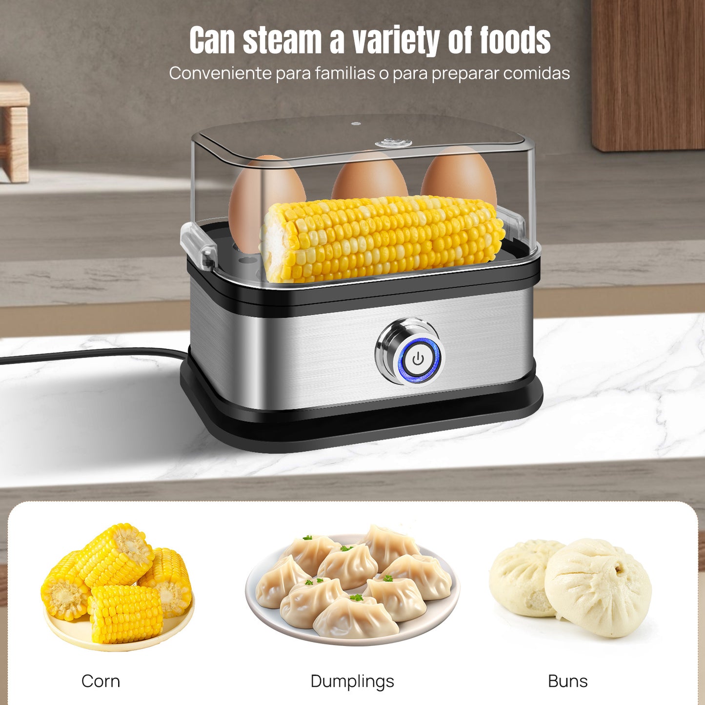 6-Egg Cooker Compact Electric Easy Egg Boiler Boiling Poaching Breakfast Maker 350W with Automatic Shut-Off Removable Tray with Water Cup&Cable Storage Slot Space Saving Egg Boiler