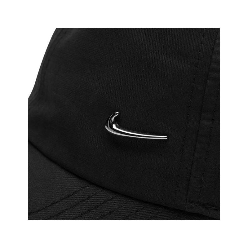 Nike Unisex All-Season Quick-Dry Logo Cap - Breathable Adjustable Snapback Hat for Men & Women, Black with White Emblem, Metal Swoosh Cap Nike Brand Design (Hand Wash Only)