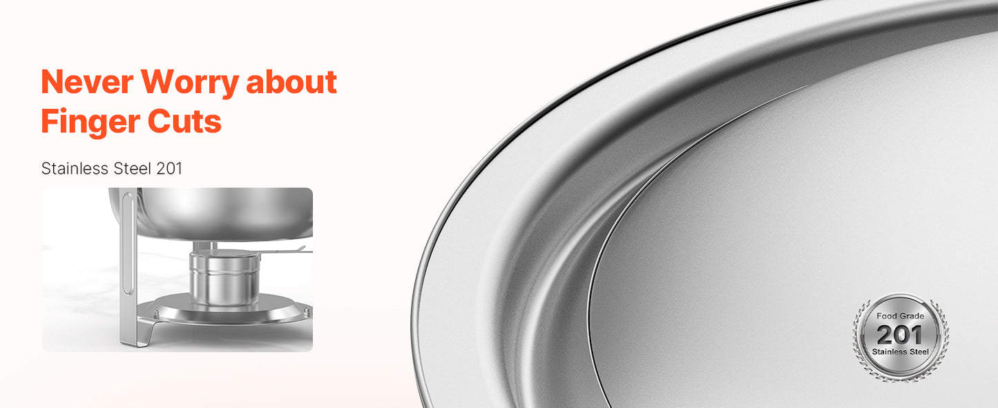 SucceBuy 2Pack 5QT Chafing Dish Buffet Set Stainless Steel Chafer w/ 2 Full Size Pans Round Catering Warmer Server Lid Water Pan