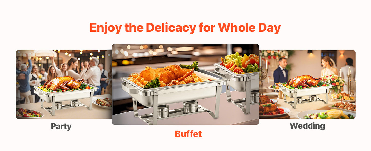 SucceBuy 8 Qt 4/6 Pack Chafing Dish Buffet Set Stainless Steel Chafer Rectangle Catering Warmer Server w/Lid Water Pan for party