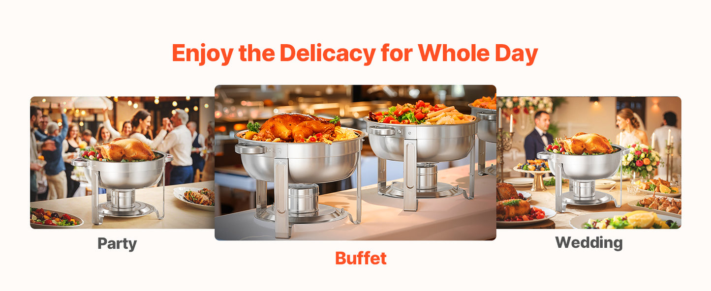SucceBuy 2Pack 5QT Chafing Dish Buffet Set Stainless Steel Chafer w/ 2 Full Size Pans Round Catering Warmer Server Lid Water Pan