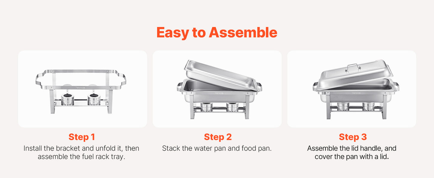 SucceBuy 8 Qt 4/6 Pack Chafing Dish Buffet Set Stainless Steel Chafer Rectangle Catering Warmer Server w/Lid Water Pan for party