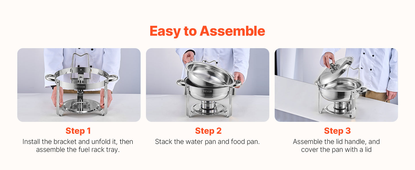 SucceBuy 2Pack 5QT Chafing Dish Buffet Set Stainless Steel Chafer w/ 2 Full Size Pans Round Catering Warmer Server Lid Water Pan
