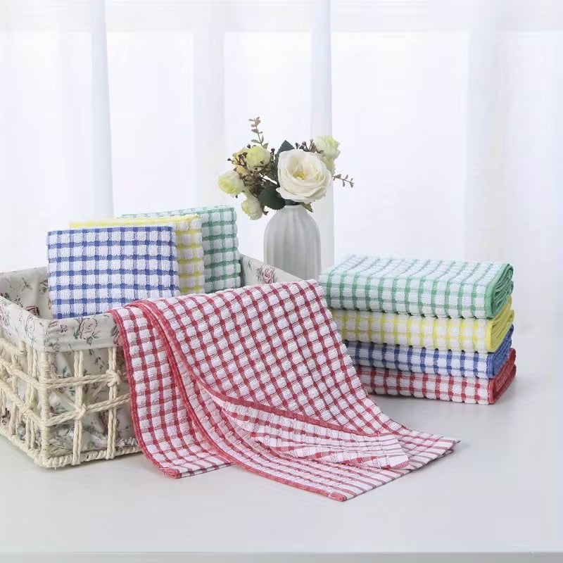 Divine Textiles-Mono Check Terry Tea Towels Kitchen Essential Cleaning Cloth Set Soft Fabric High Absorbency Ideal for Everyday Dish Drying Wiping Surfaces and Polishing Glassware Durable Towels with Quick Dry Feature Reusabl