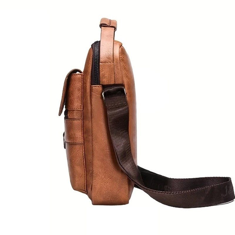 Men's Business Leather Crossbody Bag, Adjustable Shoulder Messenger Bag, Fashion Casual Handbag for Work Travel Commute Office, Durable Faux Leather Sling Bag for Daily Life and Business Trips