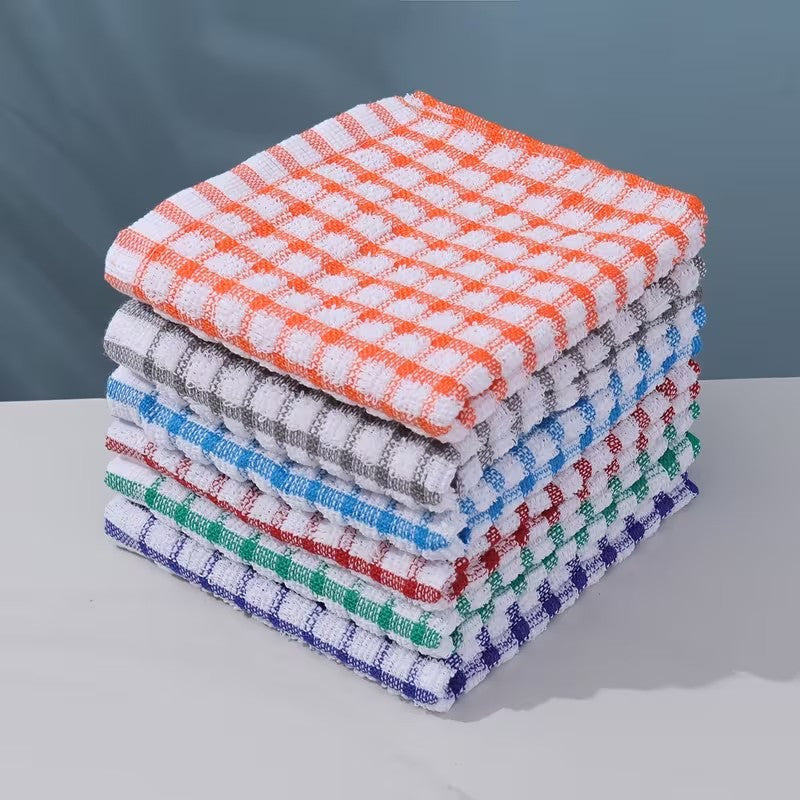 Divine Textiles-Mono Check Terry Tea Towels Kitchen Essential Cleaning Cloth Set Soft Fabric High Absorbency Ideal for Everyday Dish Drying Wiping Surfaces and Polishing Glassware Durable Towels with Quick Dry Feature Reusabl