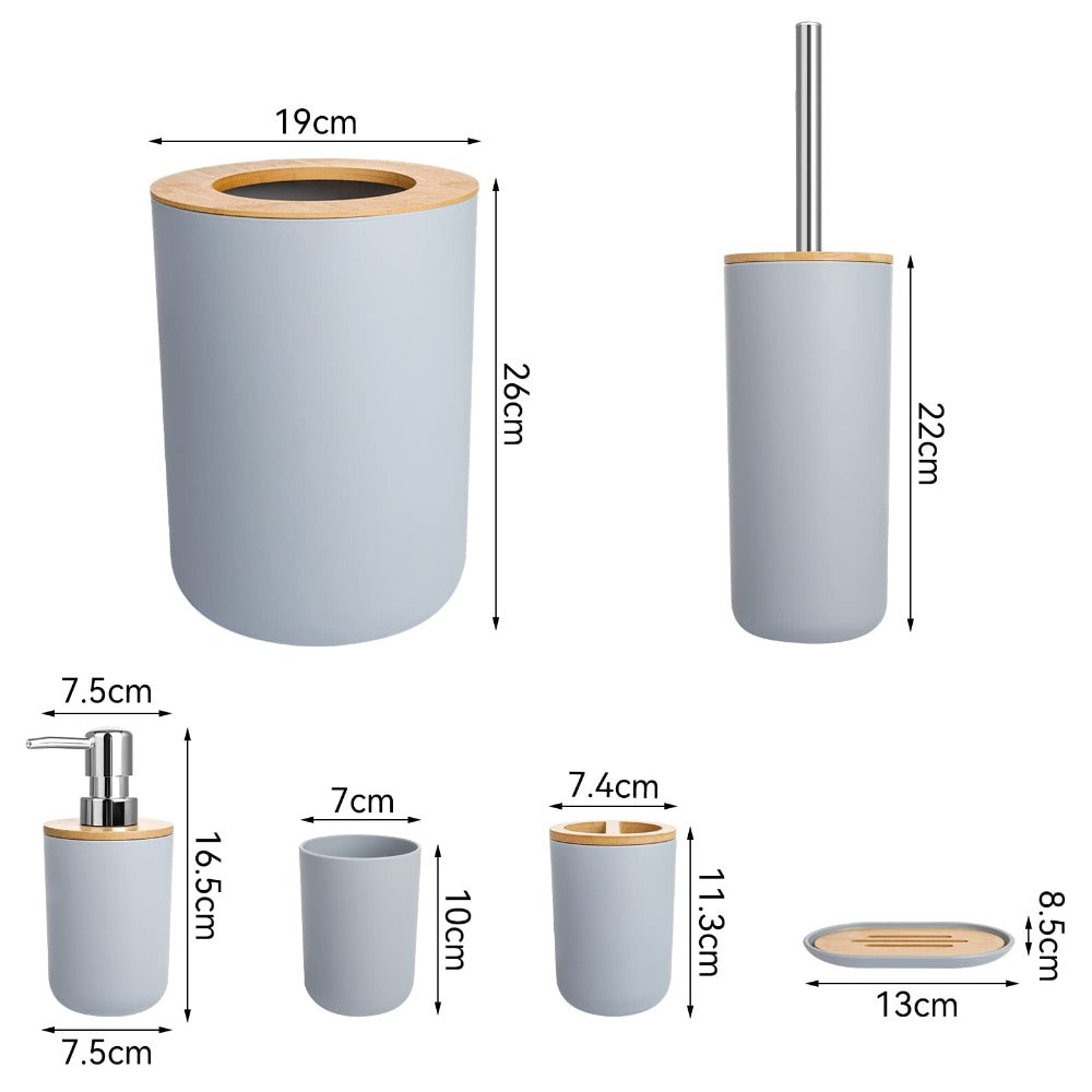 6pcs Bamboo Bathroom Accessories set, Luxury Bathroom Accessory Set Bathroom Bin And Toilet Brush Set Toothbrush Holder Tumbler Soap Dish Trash Can Soap Dispenser Bath Set Gift