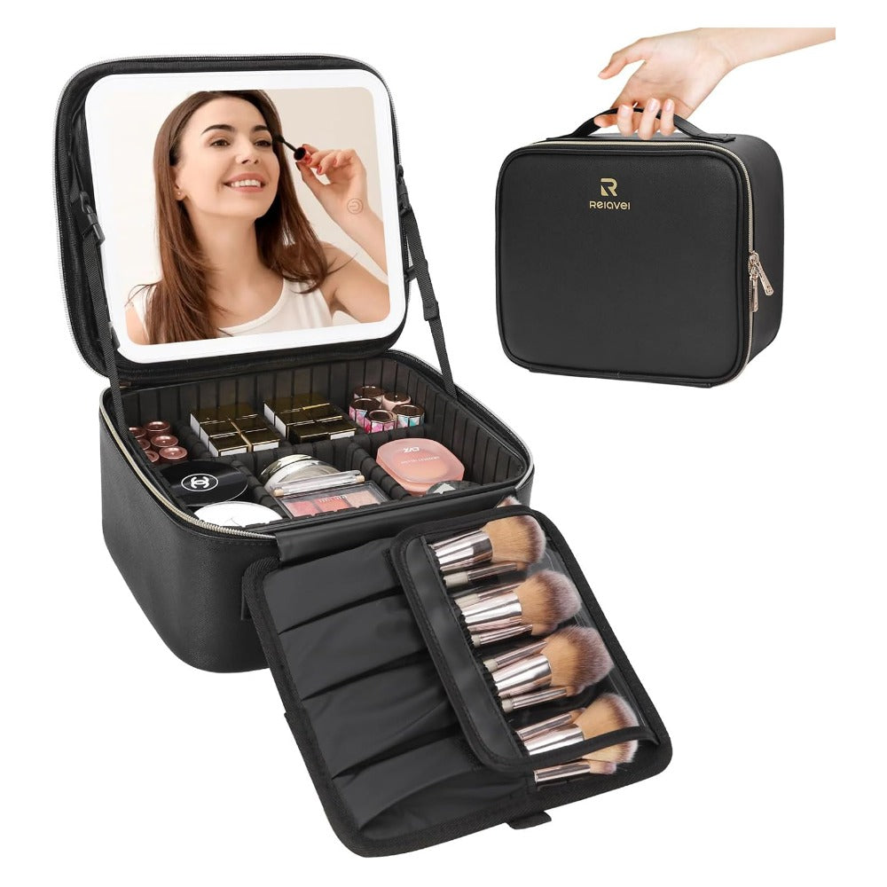 Adjustable Travel Makeup Organizer Bag - Compact Toiletry Case with Dividers for Brushes, Jewelry & Cosmetic Essentials