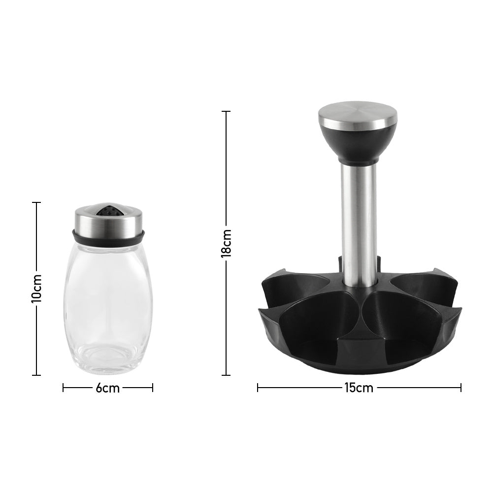 6-Jar Revolving Spice Rack Organizer Holder, Kitchen Countertop Seasoning Stand, Rotating Spice Rack with Stainless Steel Lid, Rotating Seasoning Organizer, Black