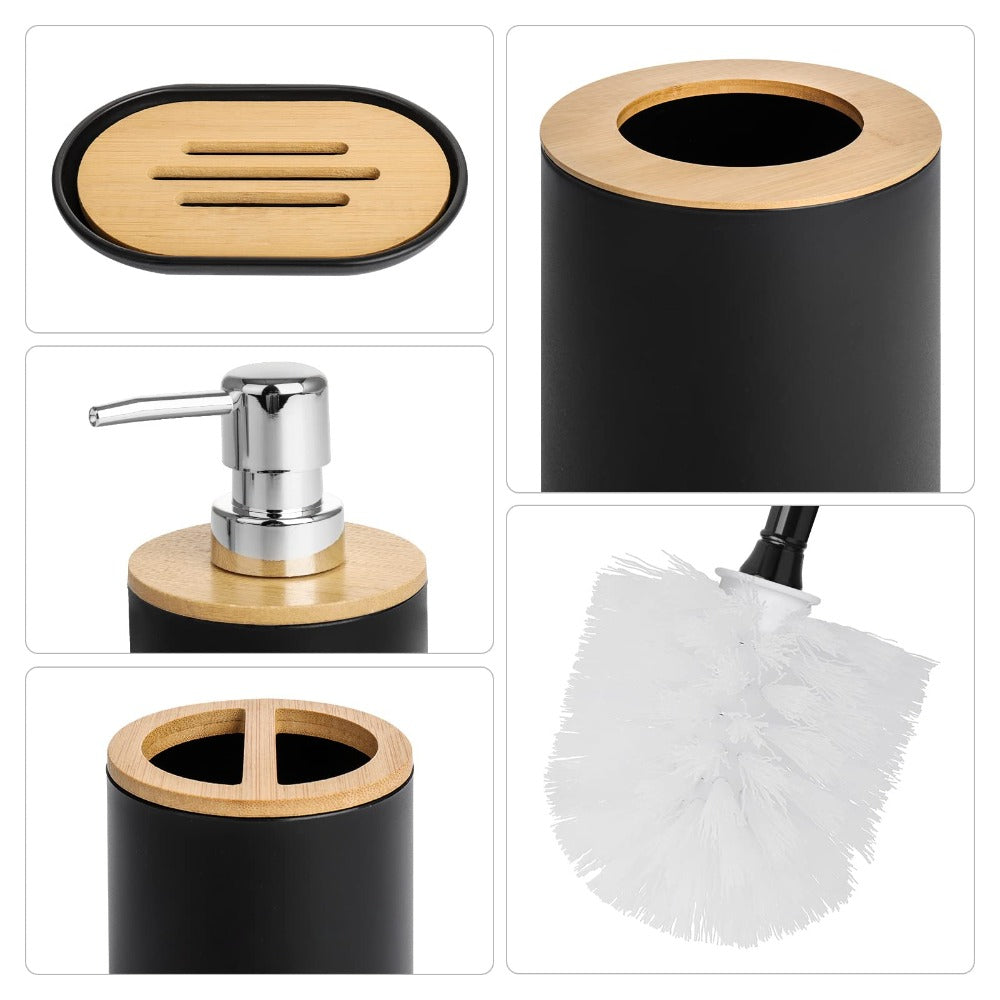 6pcs Bamboo Bathroom Accessories set, Luxury Bathroom Accessory Set Bathroom Bin And Toilet Brush Set Toothbrush Holder Tumbler Soap Dish Trash Can Soap Dispenser Bath Set Gift