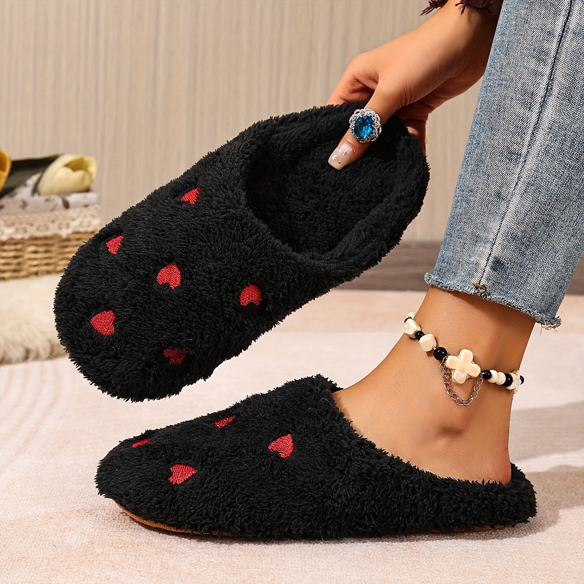 Soft-Soled Heart Warm Slippers - Noise-Free Slippers - Super Soft and Lightweight - Suitable for Use on Floors or Carpets, Women Shoes