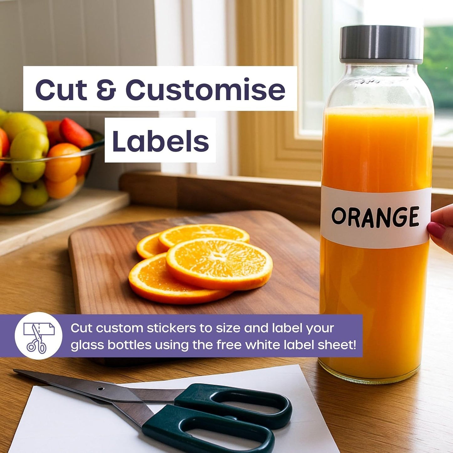Glass Bottles with Lids - 6 Pack 1000ml Leakproof, Reusable Glass Drinking Bottle for Water, Juice, Milk and Smoothie - with Airtight Metal Lids, Cleaning Brush and White Labels