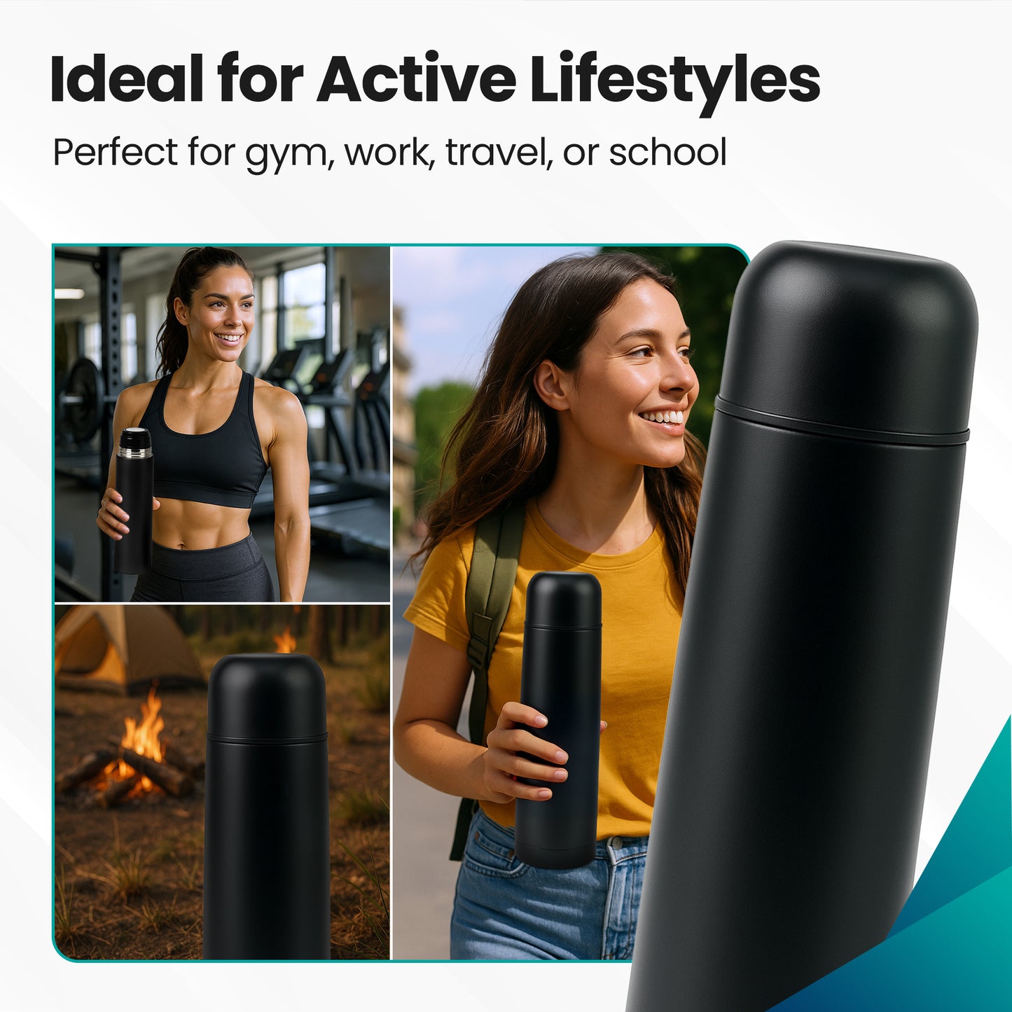 Loch & Skye Vacuum Insulated Flask Stainless Steel Double Walled Thermo Bottle Leakproof BPA-Free Water Hot and Cold Drink Flask for Office, Hiking, Camping and Travel Use