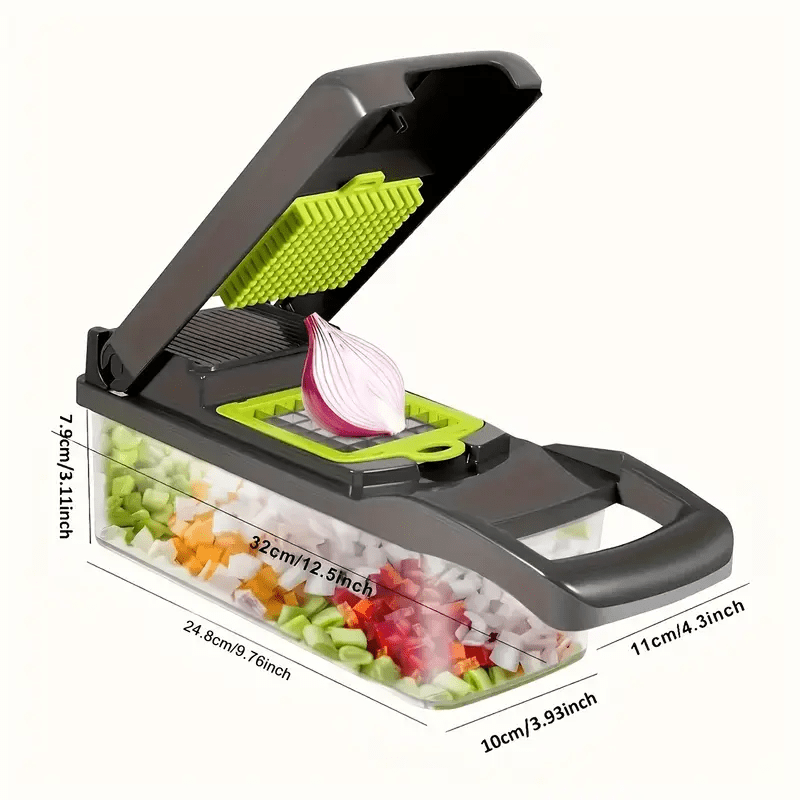 A Multifunctional 16-In-1 Food Chopper, Including a Vegetable Chopper, Onion Chopper, Vegetable Slicer, Dicer, And More, Equipped with 8 Blades, a Strainer Basket, And Containers for Salad, Potatoes, Carrots, And Garlic, Alon