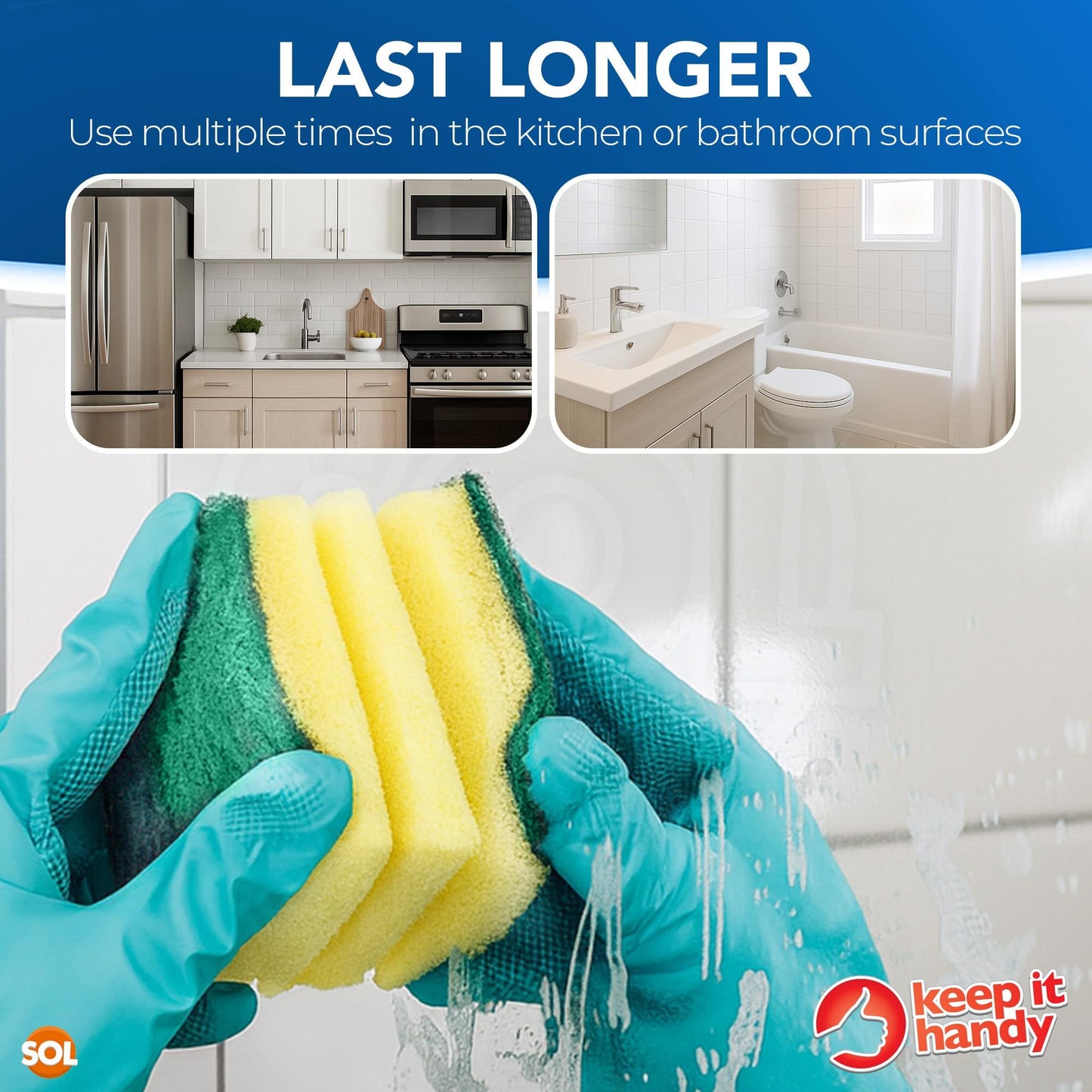 10 Pack Kitchen Scourers with Finger Grip | Heavy Duty Non-Scratch Sponges for Washing Up | Durable & Absorbent Dishwashing Sponges | Ergonomic Grip Cleaning Pads for Pots, Pans, Dishes & Household Surfaces
