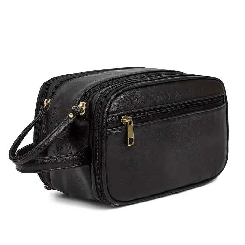 1pc Men's Multi Functional Genuine Cowhide Leather Toiletry Bag, Large Capacity Travel Bag, Retro Handbag For Men's Makeup Bag, Large Capacity Storage Bag