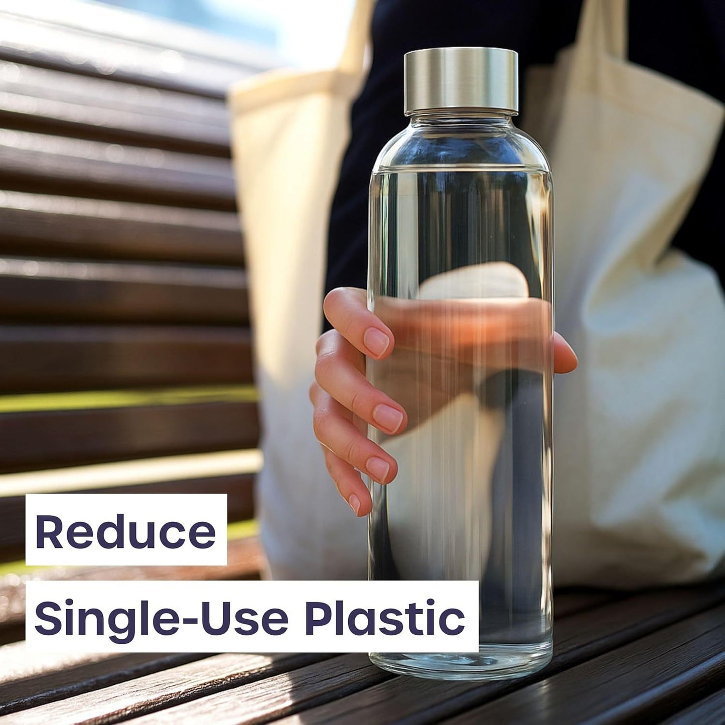 Glass Bottles with Lids - 6 Pack 1000ml Leakproof, Reusable Glass Drinking Bottle for Water, Juice, Milk and Smoothie - with Airtight Metal Lids, Cleaning Brush and White Labels