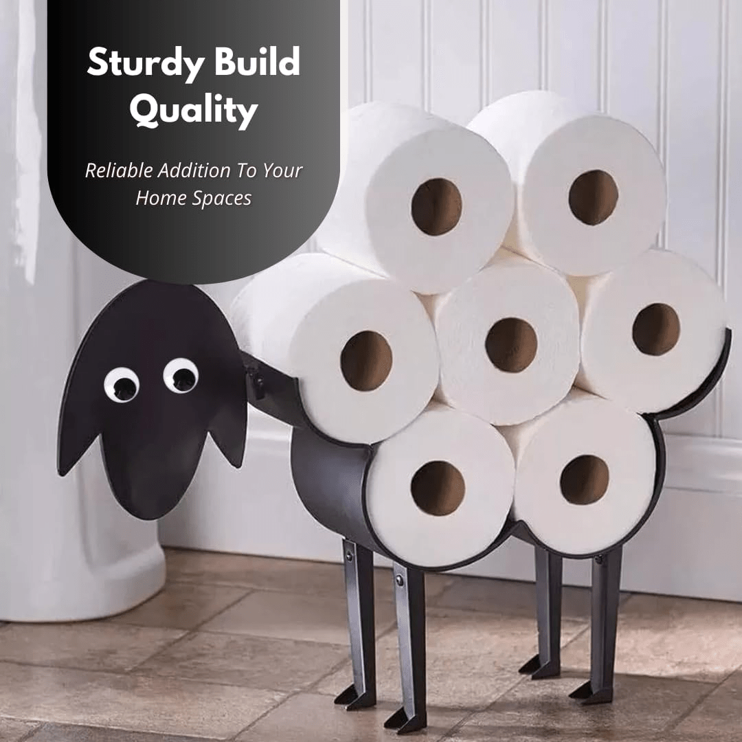 Novelty Sheep Toilet Roll Holder Free Standing Black Painted Metal Animal Shape Tissue Holder - Decorative Kitchen or Bathroom Accessories Indoor, Home Decor Storage Loo Roll Holder