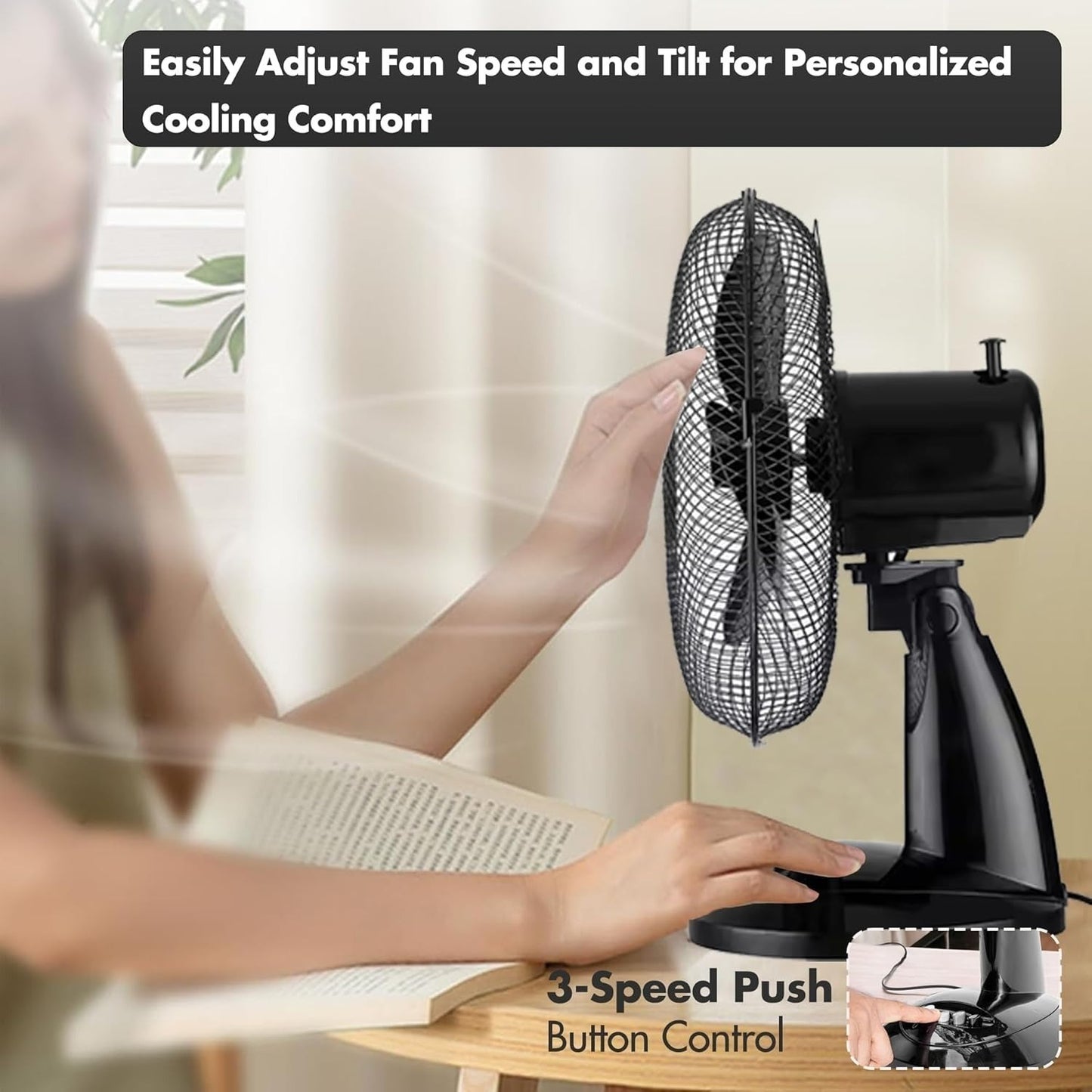 12 Inch Portable Desk Fan with Oscillation, 3 Speed Settings and Adjustable Tilt for Home or Office Use