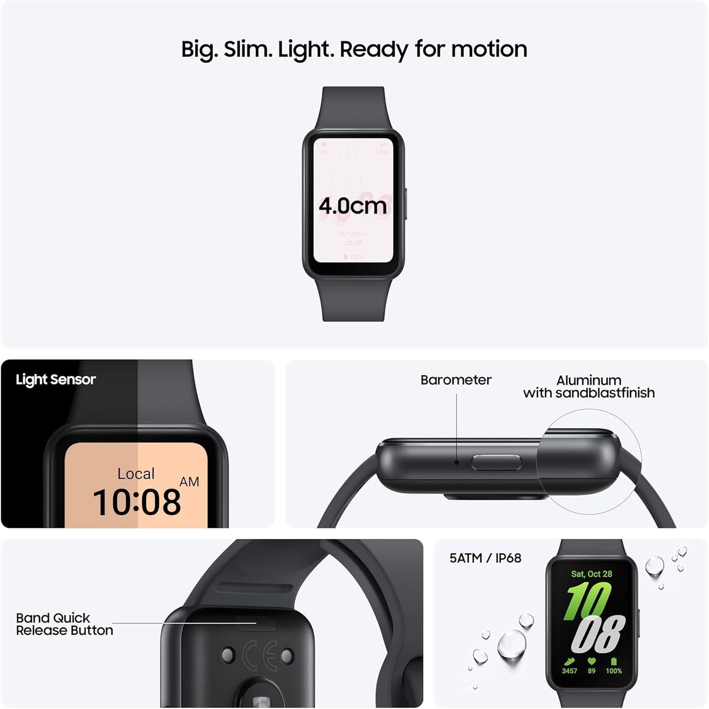 Samsung Galaxy Fit3 (Silver), 40mm AMOLED Display with Aluminium Body, Comprehensive Fitness and Health Tracking, Upto 13-Day Battery with Fast Charging, 5ATM & IP68 Rating