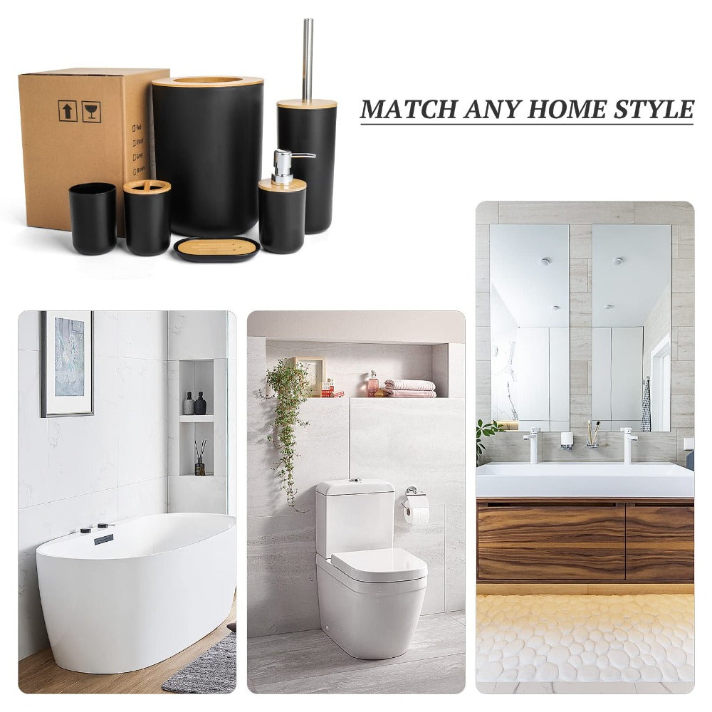 6pcs Bamboo Bathroom Accessories set, Luxury Bathroom Accessory Set Bathroom Bin And Toilet Brush Set Toothbrush Holder Tumbler Soap Dish Trash Can Soap Dispenser Bath Set Gift