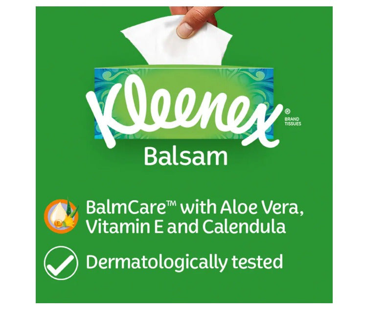 Kleenex Balsam Facial Tissues with Aloe Vera 12 x 64 Sheets Soft Soothing Tissue Multipack 768 Total