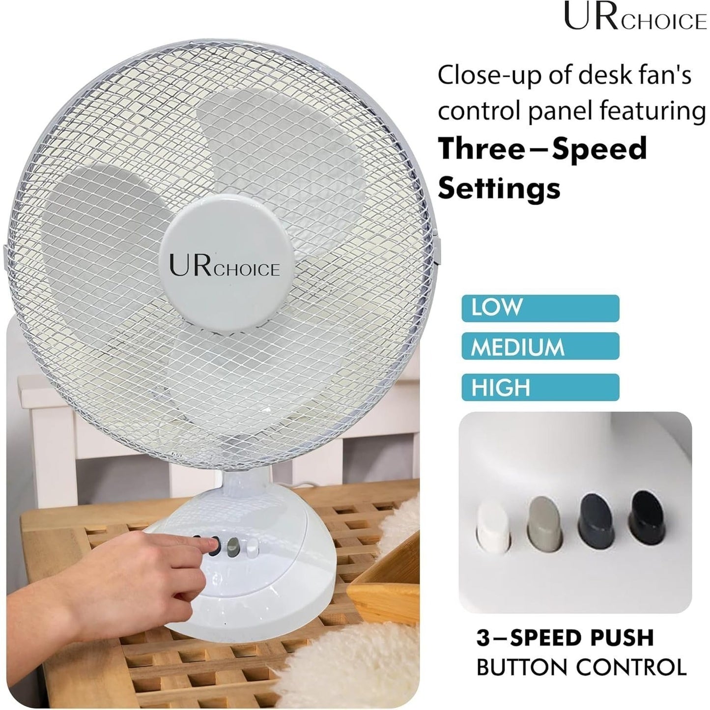 12 Inch Portable Desk Fan with Oscillation, 3 Speed Settings and Adjustable Tilt for Home or Office Use