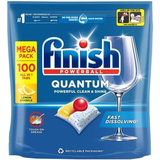 Finish Quantum Lemon Dishwasher Tablets 100 Pack – Powerful Grease Cleaning Dishwashing Tabs – Infinity Shine Formula
