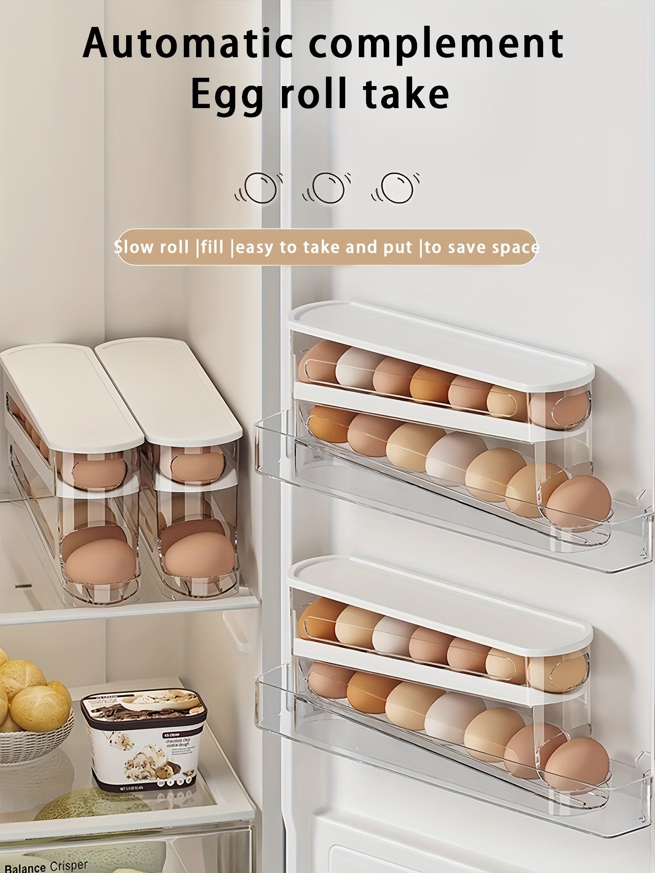Automatic Egg Storage Box for 12-14 Eggs with a Double-Layer Sliding Design - a Fresh Egg Organizer with a Flip Cover, an Essential Kitchen Solution for Storing Eggs And a Space-Saving Egg Rack for The Refrigerator.