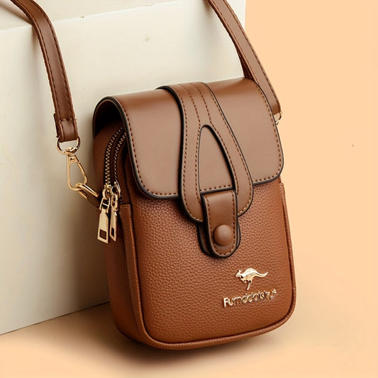 Fashionable Women'S Color-Blocked Crossbody Bag: Adorned with Exquisite Kangaroo Accents, Made of High-Quality with a Flap Magnetic Closure Design, Featuring an Adjustable Shoulder Strap for a Lightweight And Stylish Look—A