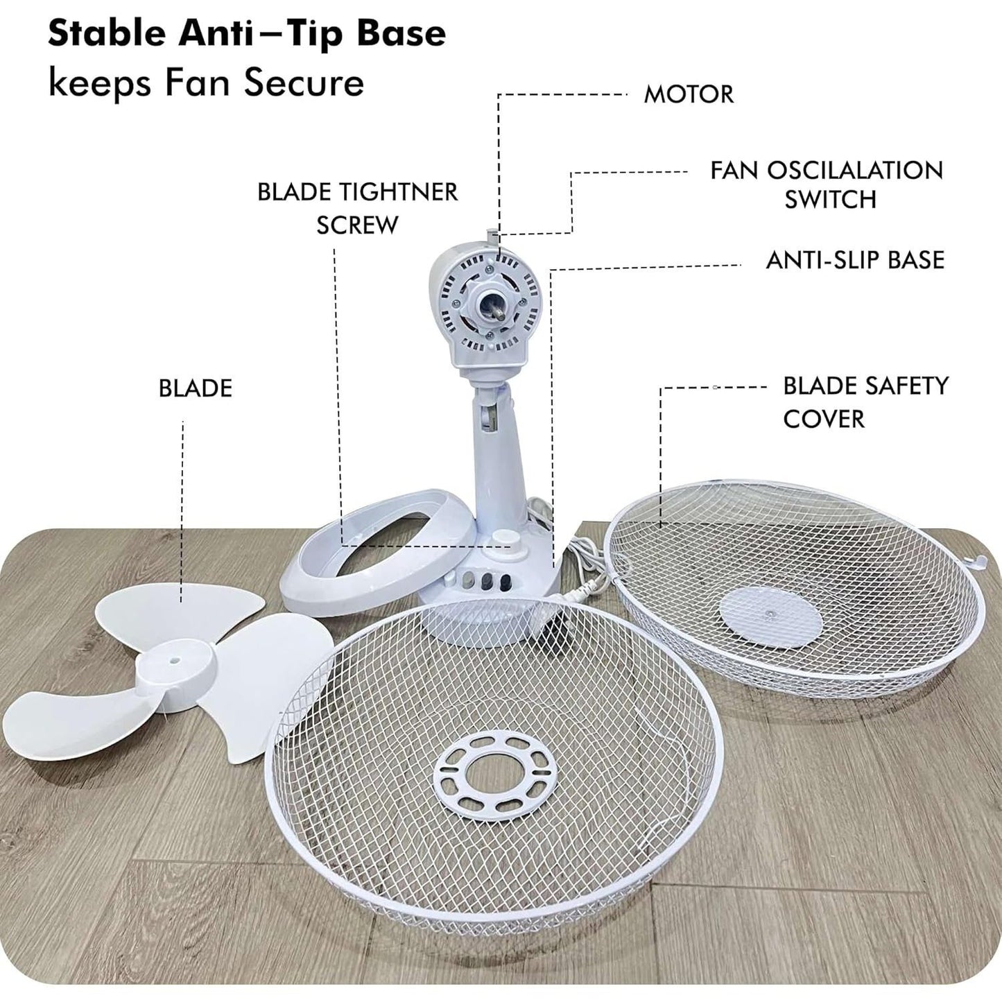 12 Inch Portable Desk Fan with Oscillation, 3 Speed Settings and Adjustable Tilt for Home or Office Use
