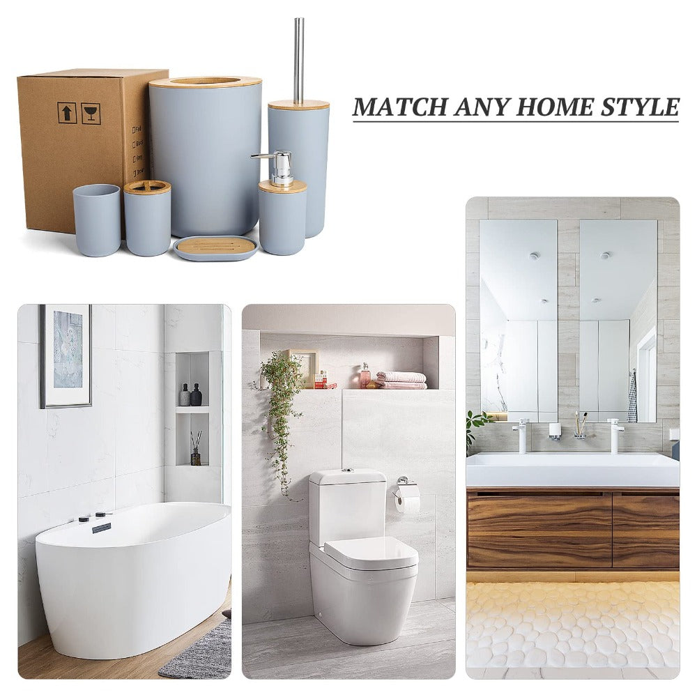 6pcs Bamboo Bathroom Accessories set, Luxury Bathroom Accessory Set Bathroom Bin And Toilet Brush Set Toothbrush Holder Tumbler Soap Dish Trash Can Soap Dispenser Bath Set Gift