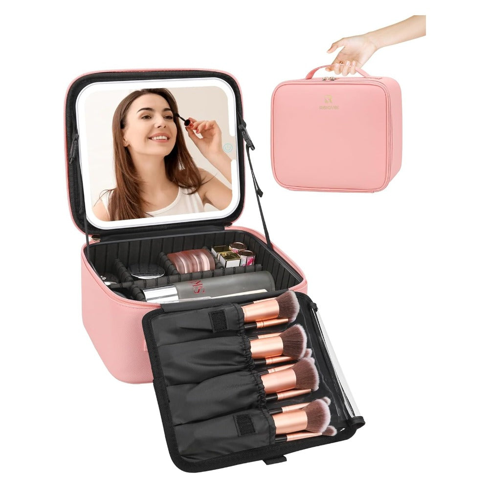 Adjustable Travel Makeup Organizer Bag - Compact Toiletry Case with Dividers for Brushes, Jewelry & Cosmetic Essentials