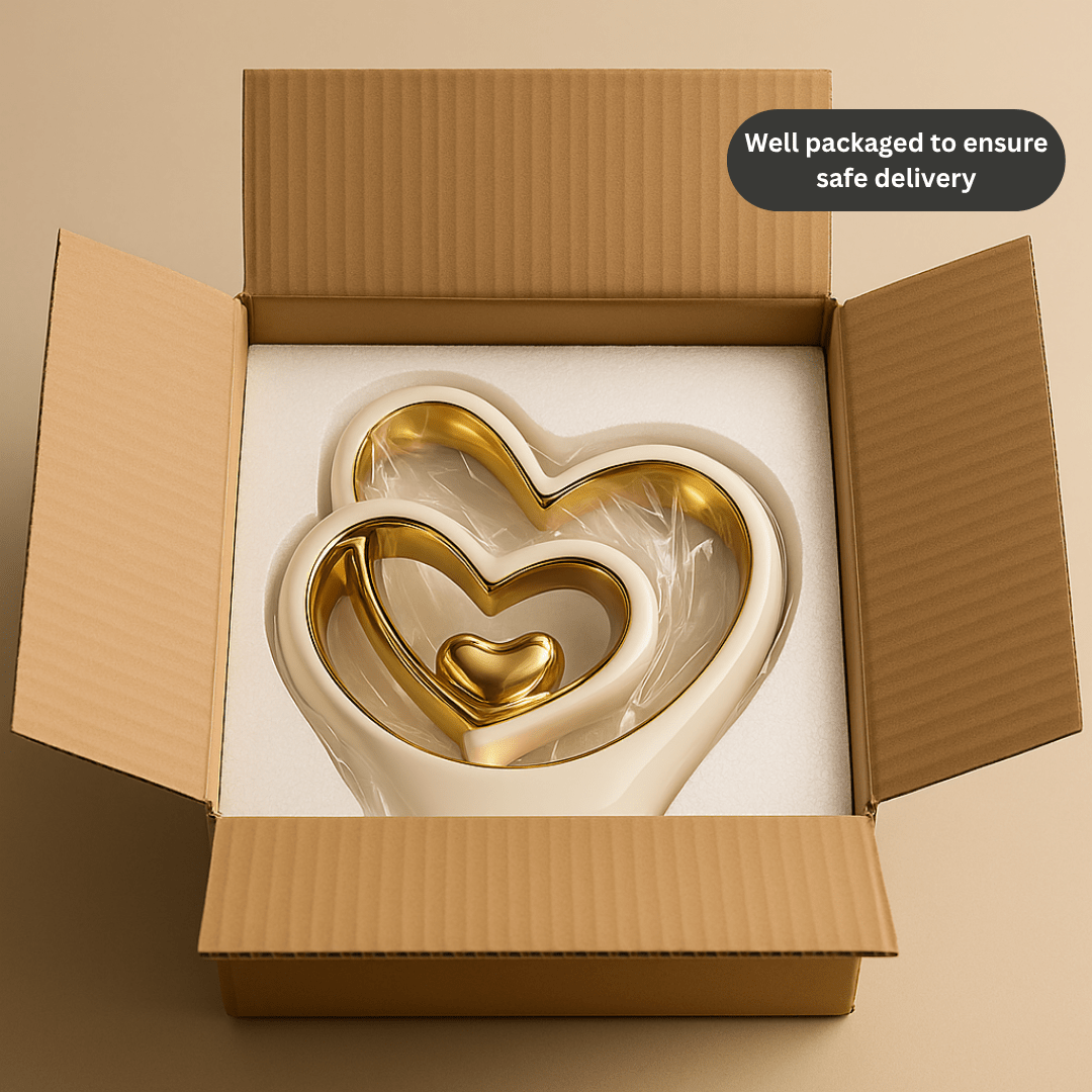 25.5cm Gold Heart Ornament – Modern Ceramic Heart Sculpture for Home, Shelf & Table Décor | Elegant Gold Ornament Gift for Weddings, Anniversaries & Housewarmings