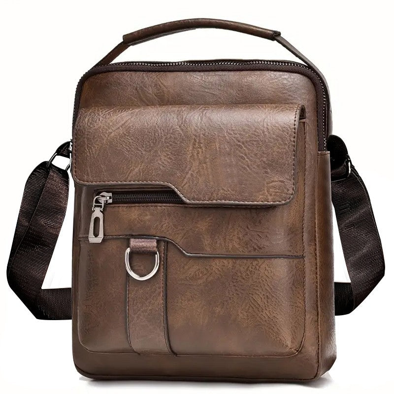 Men's Business Leather Crossbody Bag, Adjustable Shoulder Messenger Bag, Fashion Casual Handbag for Work Travel Commute Office, Durable Faux Leather Sling Bag for Daily Life and Business Trips