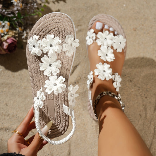 Women's Plus Size Casual Fashionable Comfortable Elegant Lightweight Simple Vintage Bohemian Ethnic Style Small Floral Outdoor Beach Sandals, Women Shoes
