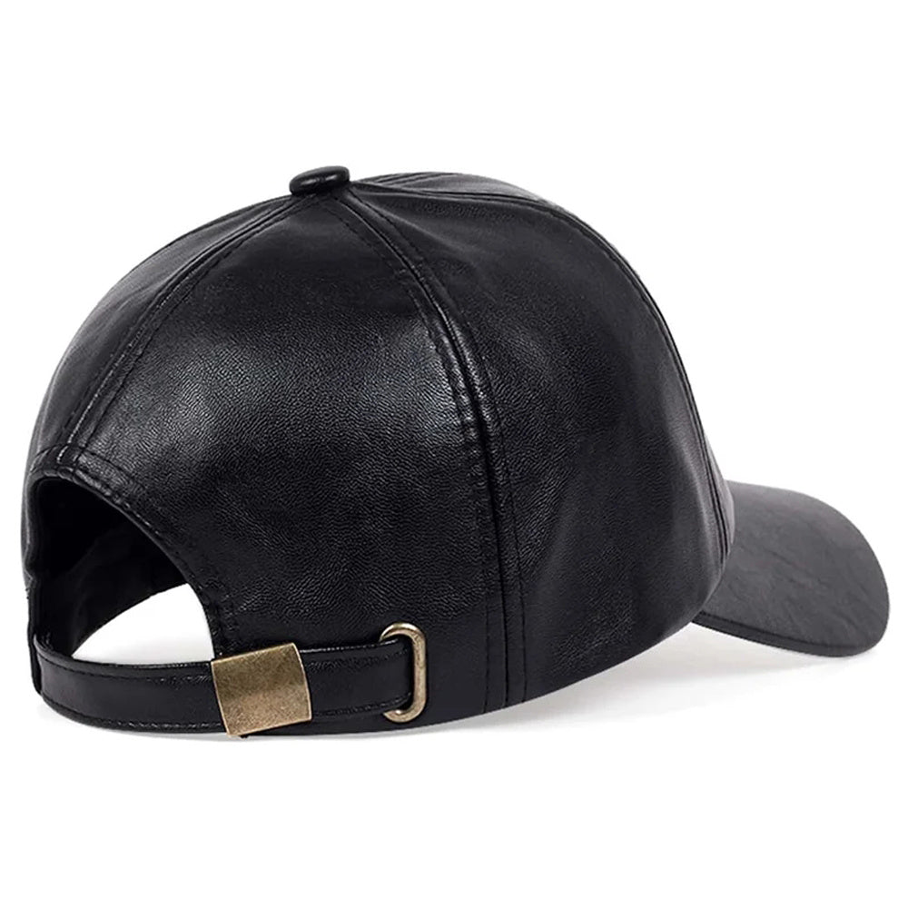Fashion PU Leather Baseball Cap, Warm Wind-Resistant Hat for Golf Outdoor Activities, Soft Faux Leather, Adjustable Back for Comfort Fit Men Women