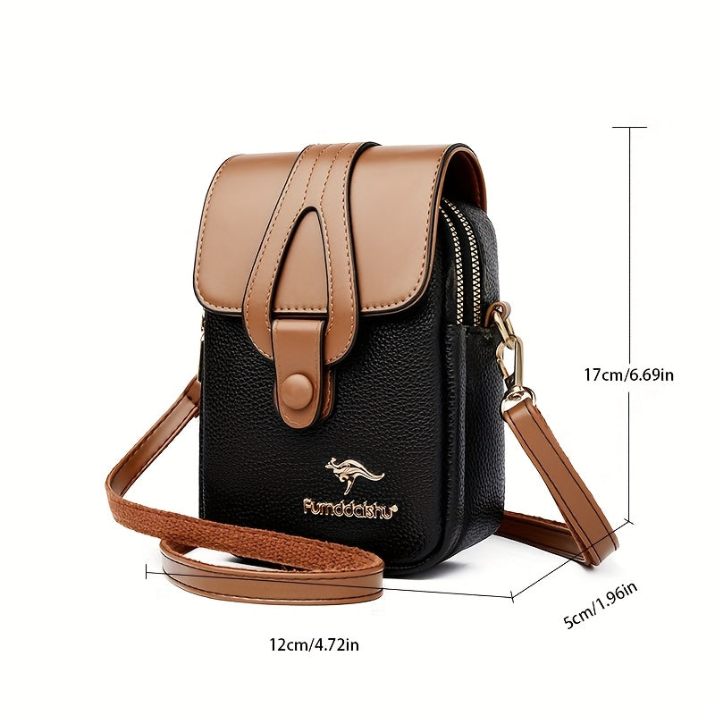 Fashionable Women'S Color-Blocked Crossbody Bag: Adorned with Exquisite Kangaroo Accents, Made of High-Quality with a Flap Magnetic Closure Design, Featuring an Adjustable Shoulder Strap for a Lightweight And Stylish Look—A
