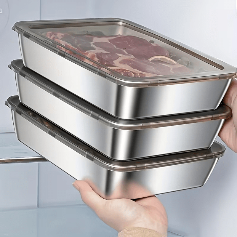 6/3pcs Stainless Steel Food Storage Containers Leak-Proof Stackable Space-Saving Airtight Lid for Freshness Ideal for Meal Prep Fruits Meats Veggies Leftovers Fridge Freezer Pantry Easy Clean Reusable Containers Ideal for Hom