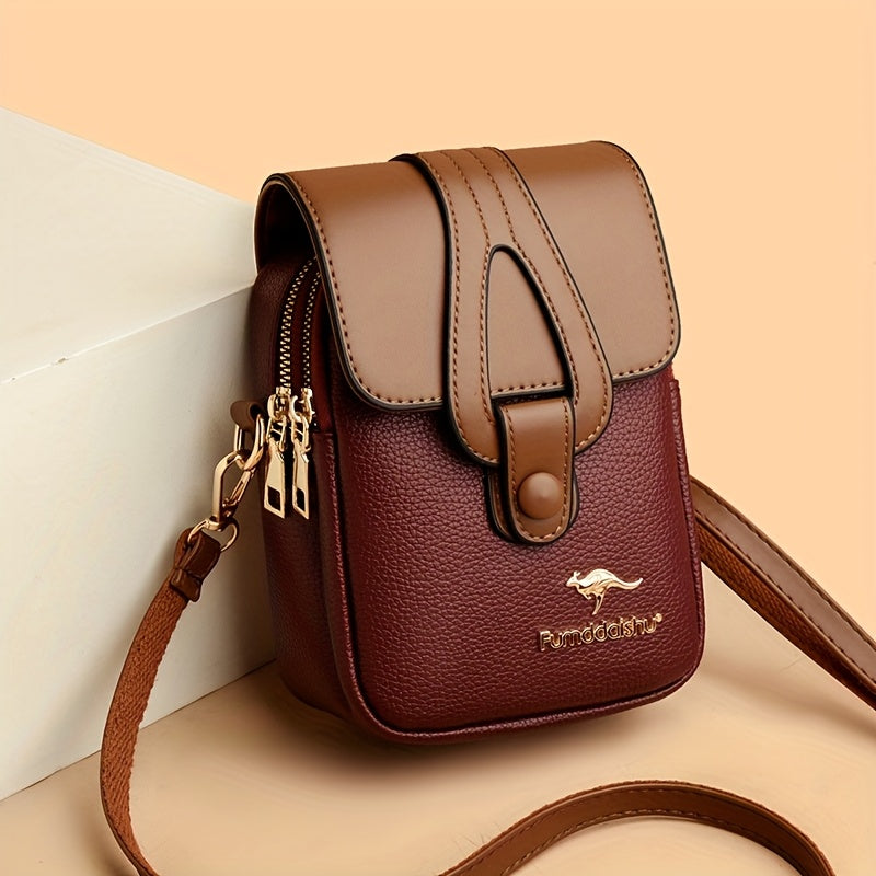 Fashionable Women'S Color-Blocked Crossbody Bag: Adorned with Exquisite Kangaroo Accents, Made of High-Quality with a Flap Magnetic Closure Design, Featuring an Adjustable Shoulder Strap for a Lightweight And Stylish Look—A